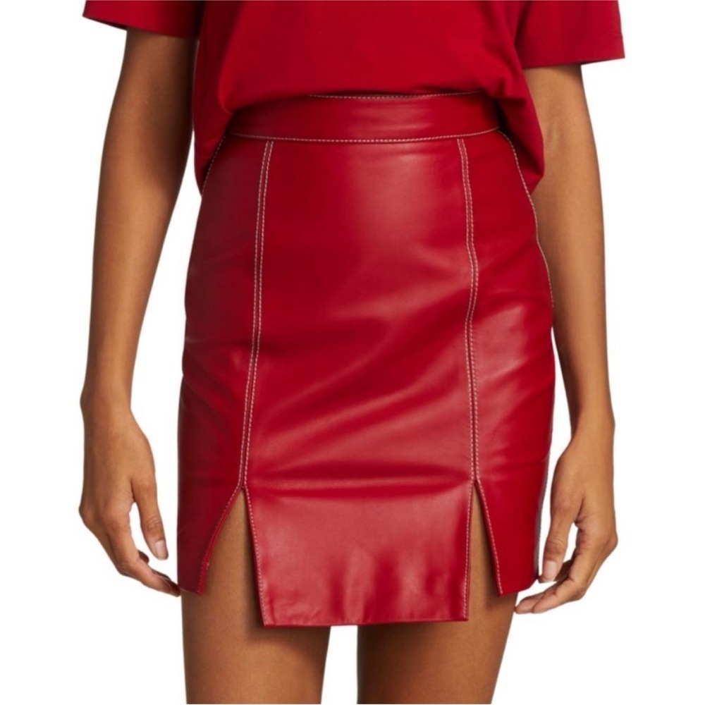 Kirin Peggy Gou Red Leather Mini Skirt Contrast Stitch Size 38 NWT
